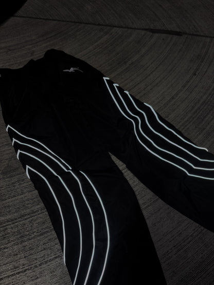 BLACK REFLECTIVE LOGO TEXT TRACK PANTS