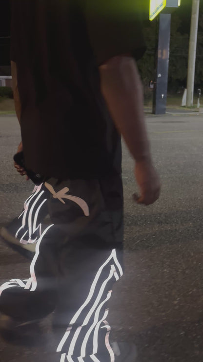 BLACK REFLECTIVE LOGO TEXT TRACK PANTS